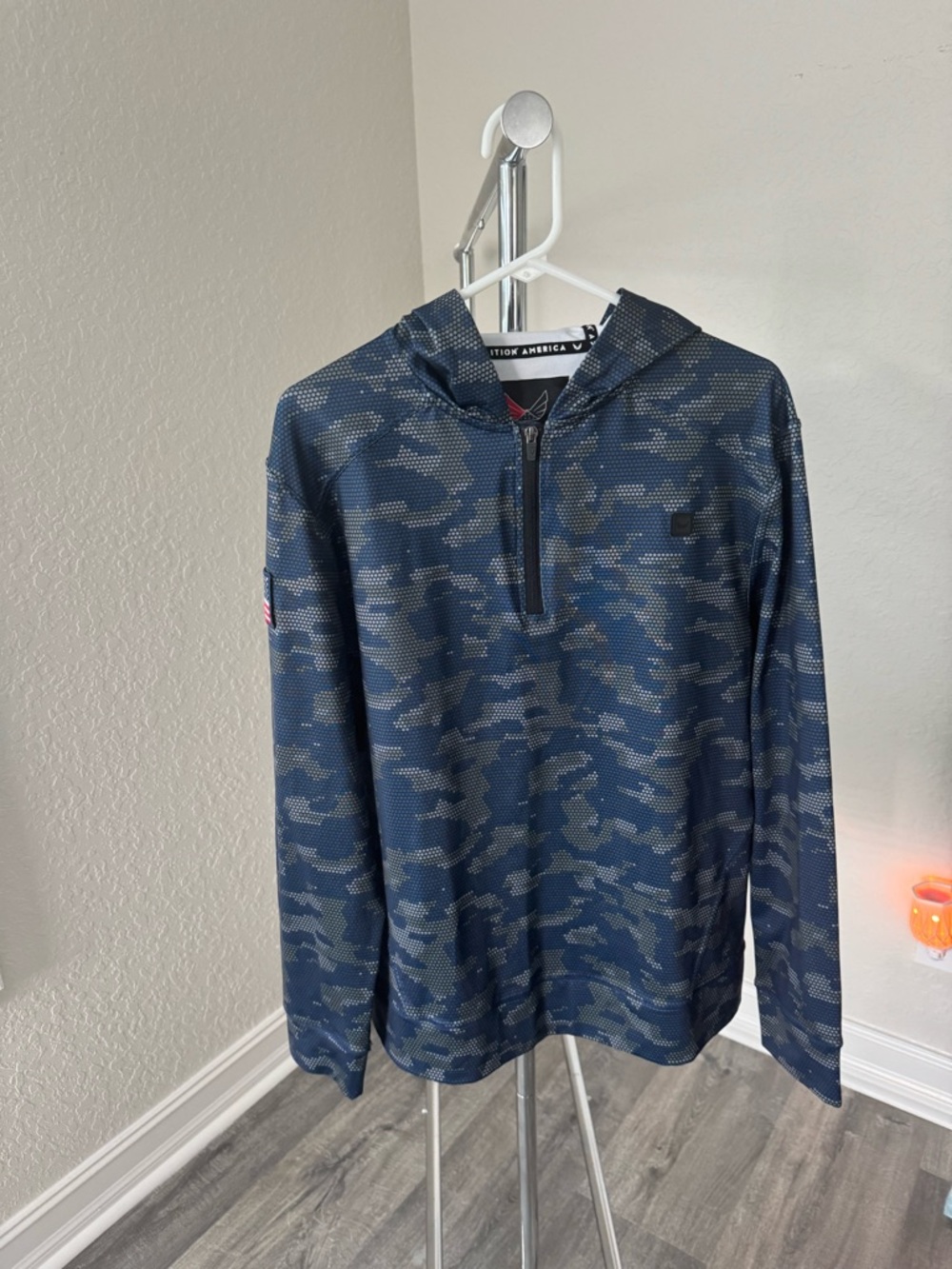 Men's Navy Blue Camo Half-Zip Hoodie